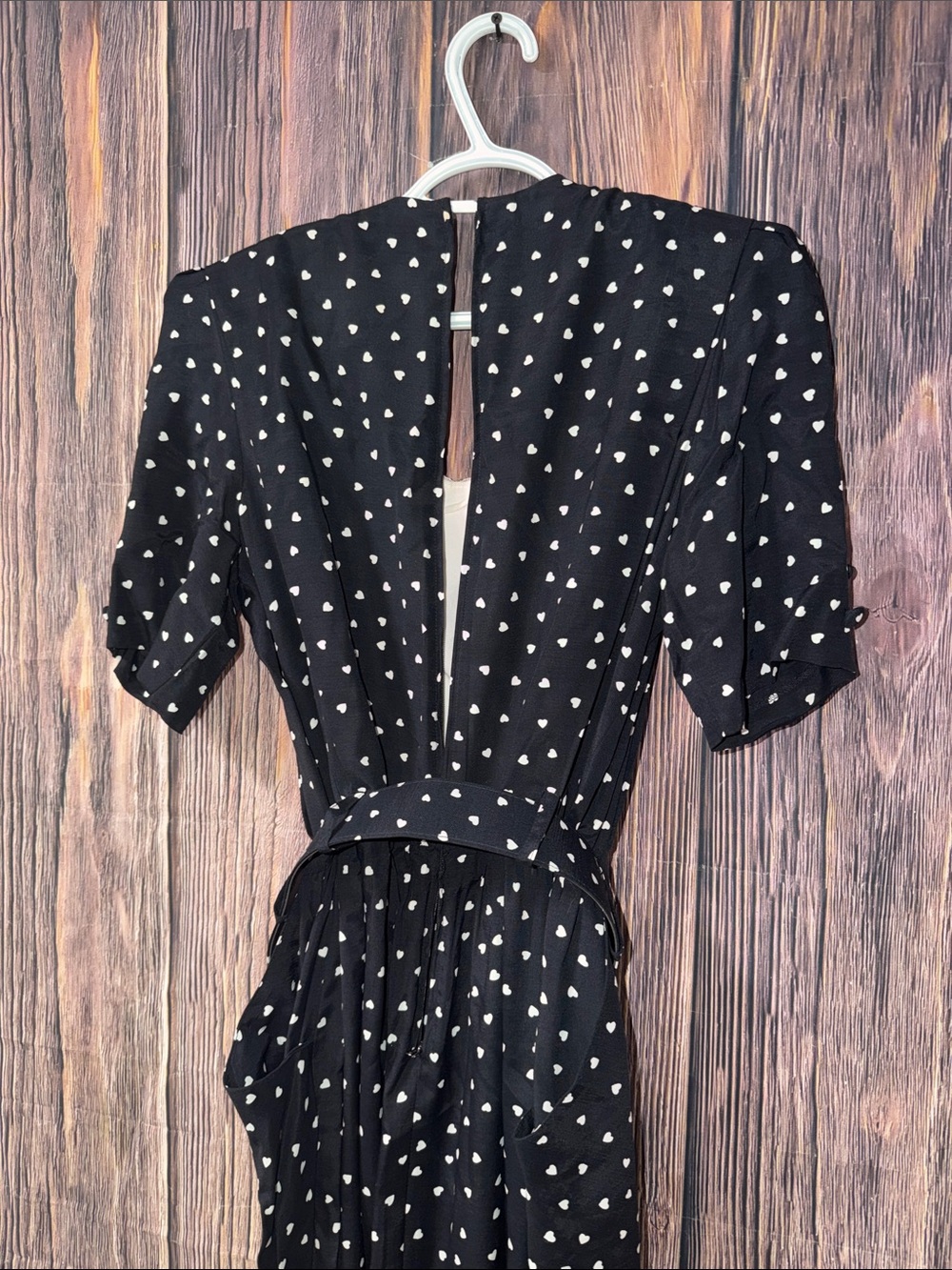 Vintage Karin Stevens Petites Size 10 Black White Heart Print Dress Belted Dress - Picture 13 of 14